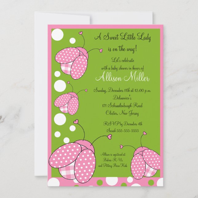 Invitación Baby Shower Pink Ladybug (Anverso)