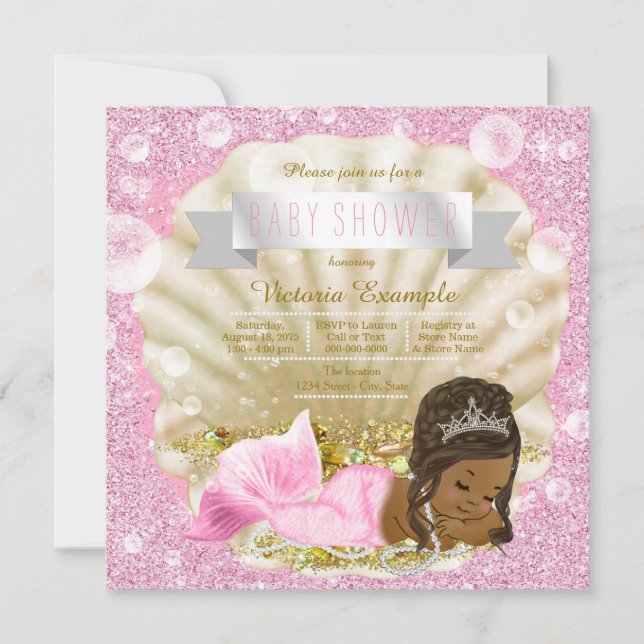 Invitación Baby Shower Pink Pearl de los afroamericanos (Anverso)