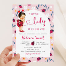 Baby Shower Pink Spring Ladybug Brown Hair