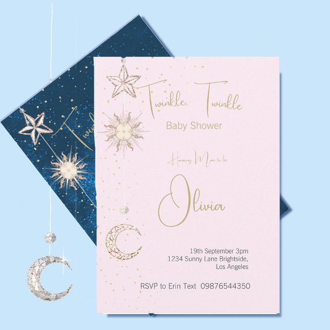 Invitación Baby Shower Pink Stars Moon Twinkle (Subido por el creador)
