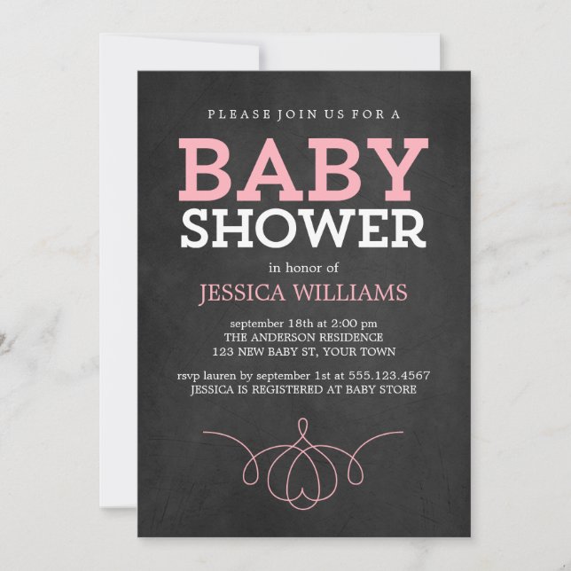 Invitación Baby Shower Pink Vintage Chalkboard (Anverso)