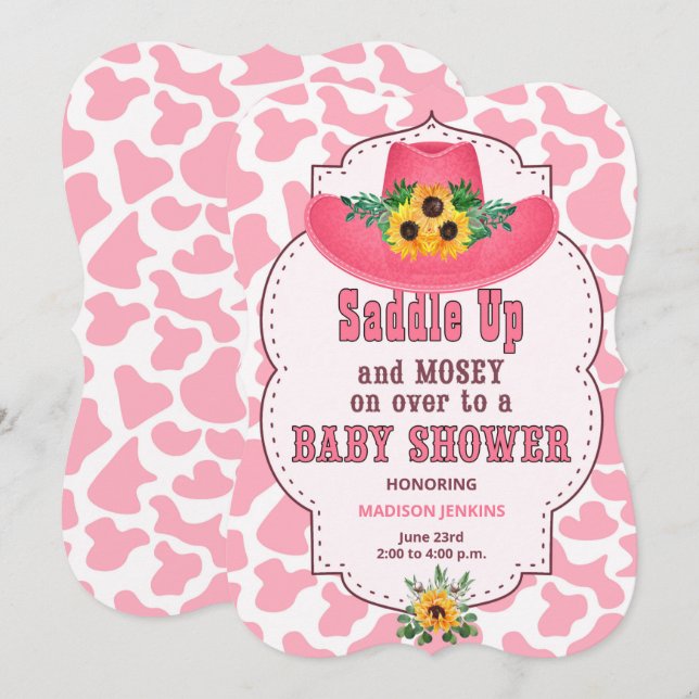 Invitación Baby Shower Pink Western Cowgirl (Anverso / Reverso)