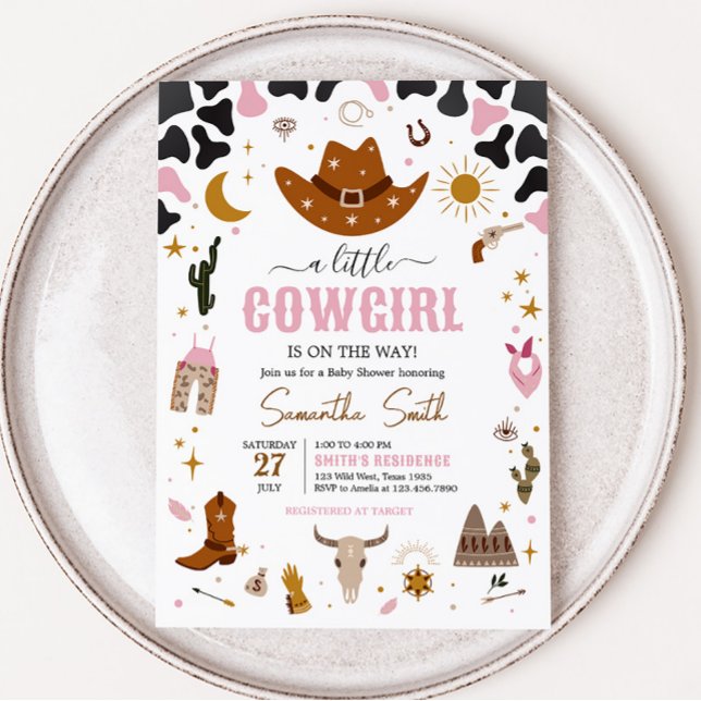 Invitación Baby Shower Pink Western Cowgirl (Boho Wild West Rodeo Baby Shower Invitation)