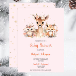 Invitación Baby Shower Pink Woodland Winter Wonderland