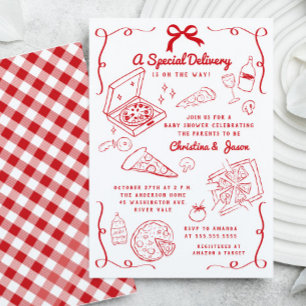 Invitación Baby Shower Pizza dibujada a mano