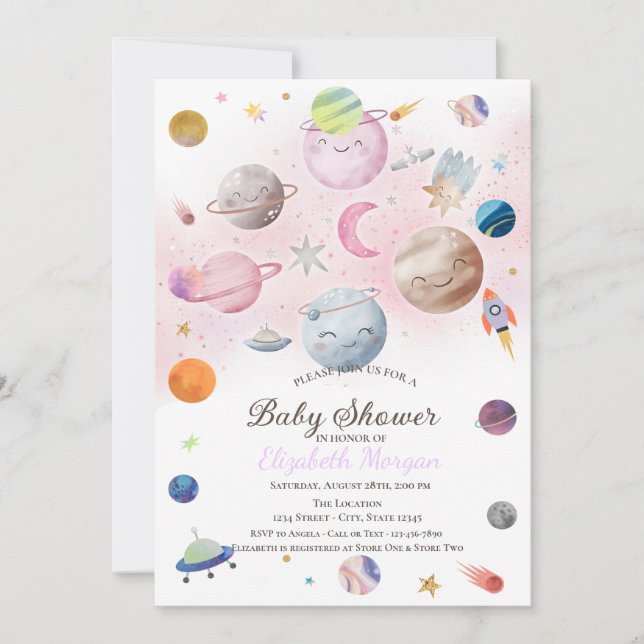 Invitación Baby Shower Planetas de galaxia del espacio exteri (Anverso)