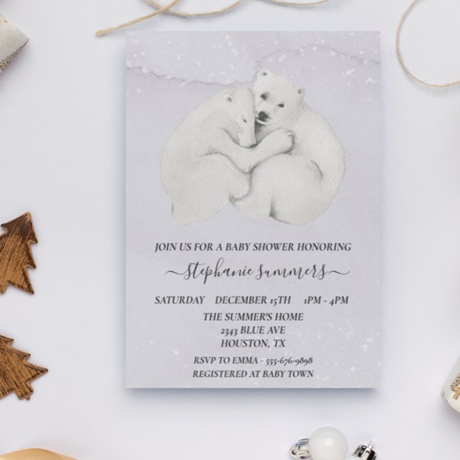 Invitación Baby Shower Polar Bear Cubs Watercolor Invierno (Subido por el creador)