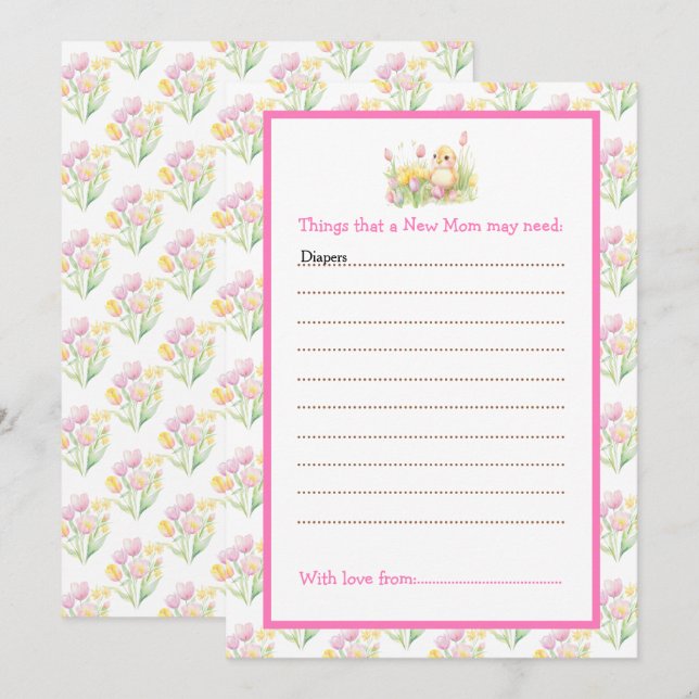 Invitación Baby Shower Pollito de Primavera (Anverso / Reverso)