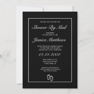 Invitación Baby Shower Por Correo Blanco Negro Minimalista Mo