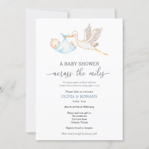 Invitación Baby Shower por correo Blue Stork