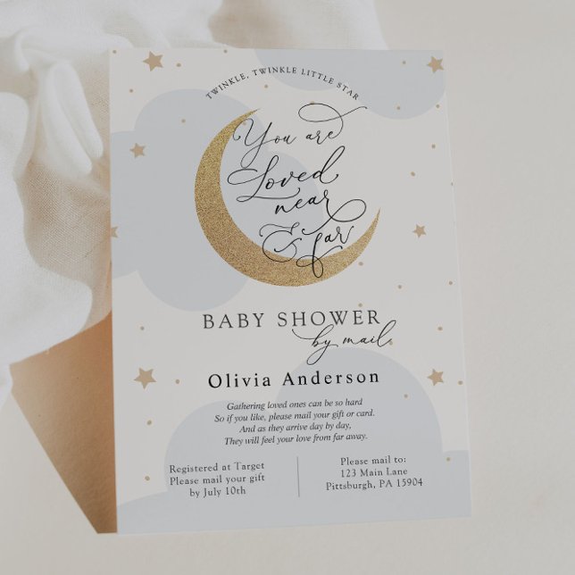 Invitación Baby Shower por correo Blue Twinkle Star y Moon (Subido por el creador)