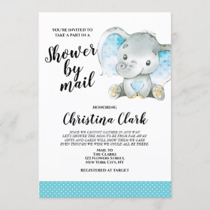 Invitación Baby Shower por correo Boy Elephant Blue