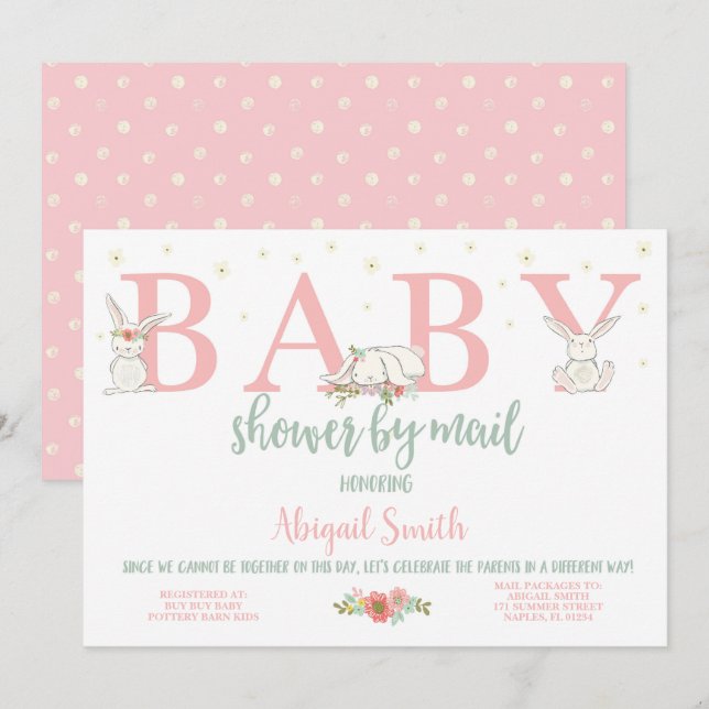 Invitación Baby Shower Por Correo, Bunny Baby Shower (Anverso / Reverso)