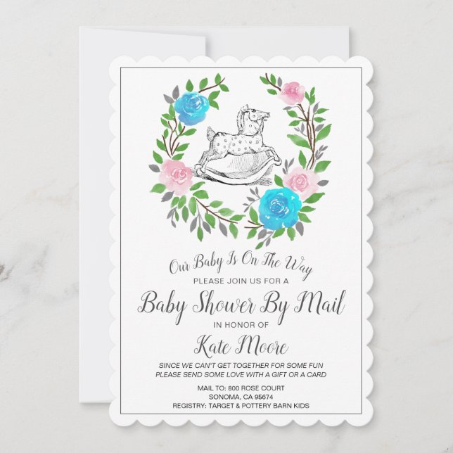 Invitación Baby Shower por correo | Caballo de Roca de Wreath (Anverso)