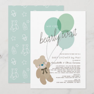 Invitación Baby Shower por correo de Bearly Wait Bear Mint