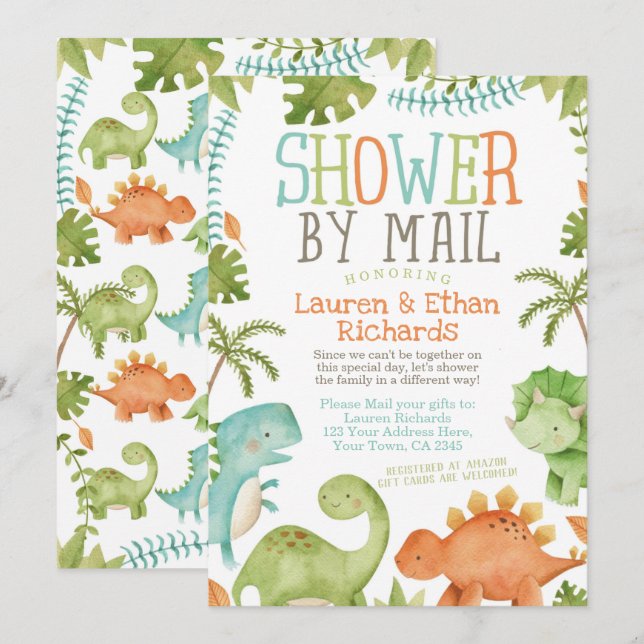 Invitación Baby Shower por correo Dinosaur (Anverso / Reverso)