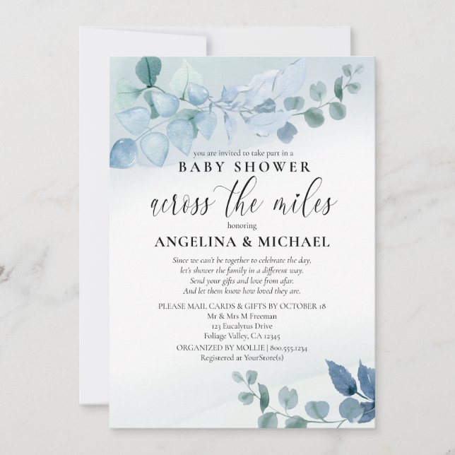 Invitación Baby Shower por correo Dusty Eucalyptus Botanical (Anverso)