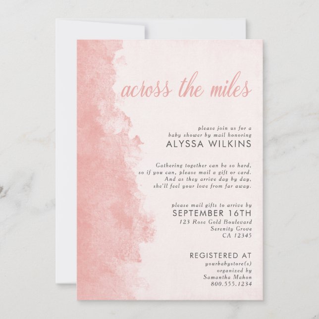 Invitación Baby Shower por correo Elegant Ink Wash Pink (Anverso)