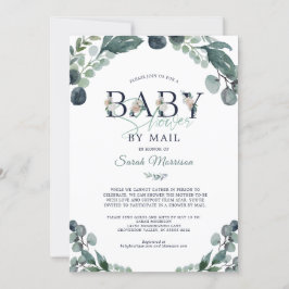 Invitación Baby Shower por correo Eucalyptus Greenery Navy Bl