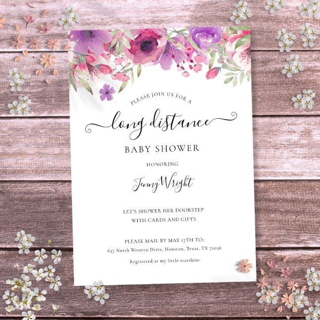 Invitación Baby Shower Por Correo Floral De Larga Distancia (Baby Shower By Mail Long Distance Sprinkle Floral Invitation)