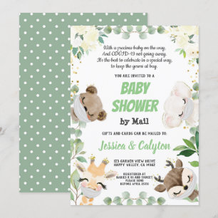 Invitación Baby Shower Por Correo Gender Neutral Woodland Ani