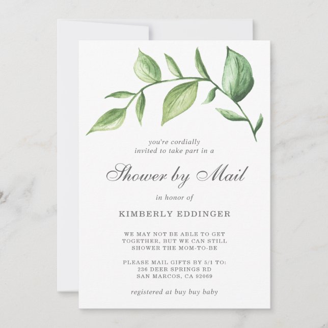 Invitación Baby Shower Por Correo Género Verde Rústico Neutra (Anverso)