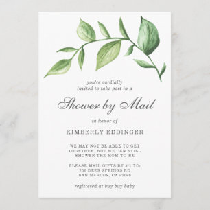 Invitación Baby Shower Por Correo Género Verde Rústico Neutra