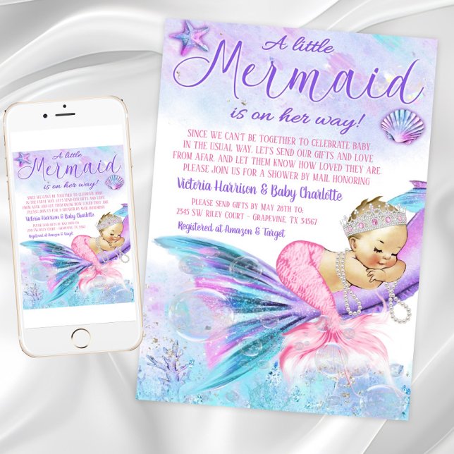 Invitación Baby Shower Por Correo Mermaid Baby Shower (Baby Shower By Mail Mermaid Baby Shower Invitation. Download and printed invitations available.)