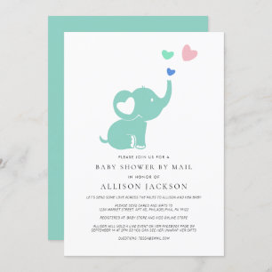 Invitación Baby Shower Por Correo Mint Green Elephant