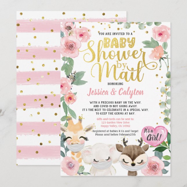 Invitación Baby Shower Por Correo Pandemia Woodland Animal (Anverso / Reverso)