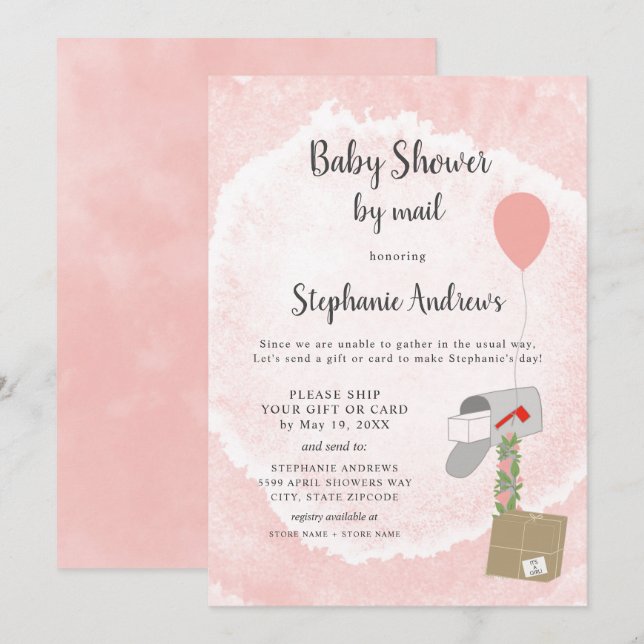 Invitación Baby Shower por correo para chica (Anverso / Reverso)