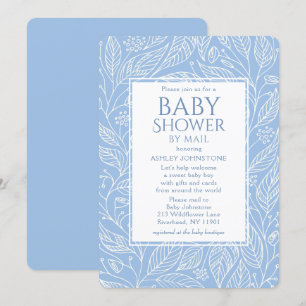 Invitación Baby Shower Por Correo Pastel Blue Floral Pattern