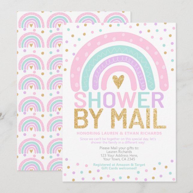 Invitación Baby Shower por correo Rainbow (Anverso / Reverso)