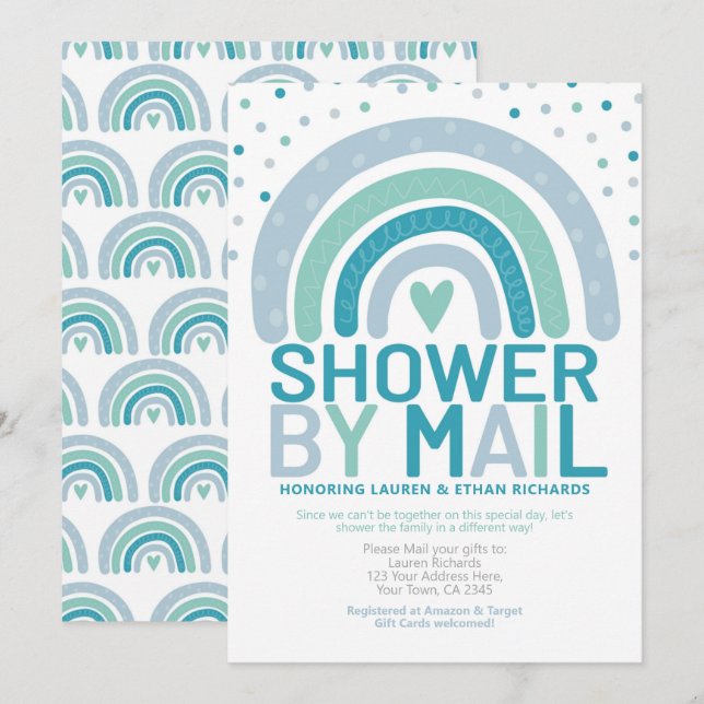 Invitación Baby Shower por correo Rainbow (Anverso / Reverso)