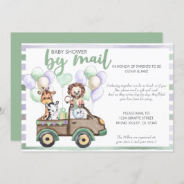 Invitación Baby Shower por correo Safari Truck y animales cur