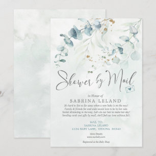 Invitación Baby Shower por correo Watercolor Eucalyptus Green