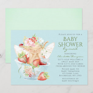 Invitación Baby Shower Por Correo Watercolor Floral Boy Fairy