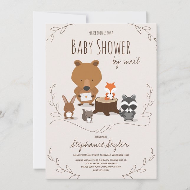 Invitación Baby Shower por correo Woodland Animal Brown (Anverso)