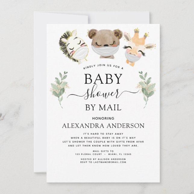 Invitación Baby Shower Por Correo Woodland Eucalyptus Greener (Anverso)