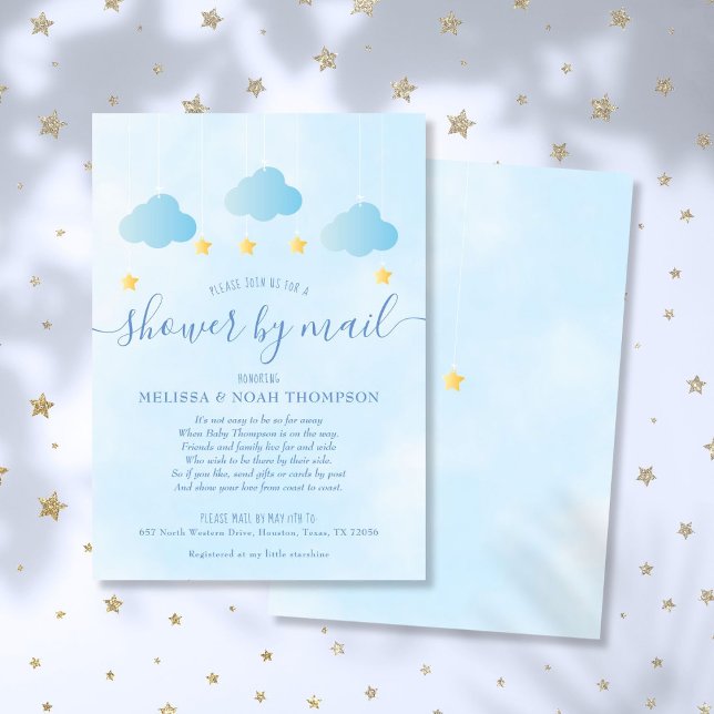 Invitación Baby Shower Por Mail Long Distance Boy Azul (Baby Shower By Mail Long Distance Boy Blue Invitation)