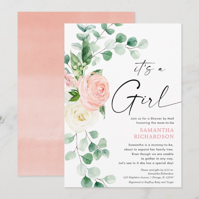 Invitación Baby Shower por Mail primavera vegetación floral r (Anverso / Reverso)