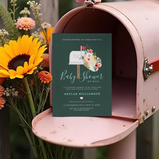 Invitación Baby Shower Por Mail Shower Mommy-To-Be Desde Lejo (Baby Shower By Mail Shower Mommy-To-Be From Afar Invitation)