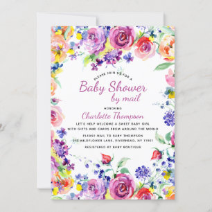 Invitación Baby Shower Por Mail Spring Pink Watercolor Floral