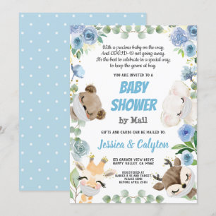 Invitación Baby Shower Por Mail Woodland Animal Blue Rosa