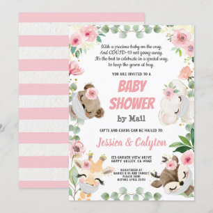 Invitación Baby Shower Por Mail Woodland Animal Pink Rose