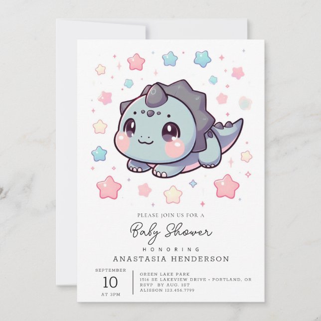 Invitación Baby Shower prehistórico elegante de dinosaurios (Anverso)