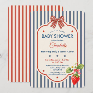 Invitación Baby Shower Preppy Americana Gingham de Raya Azu