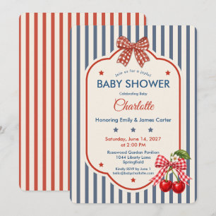 Invitación Baby Shower Preppy Americana Gingham de Raya Azu