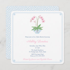 Invitación Baby Shower Preppy Blue Pink Orchid Ginger Jar