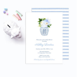 Invitación Baby Shower Preppy Ginger Jar Blue Floral Boy